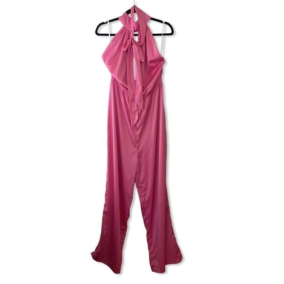 NWT More To Come Janece Keyhole Jumpsuit in Pink halter wide leg toe Revolve XL - Picture 4 of 13
